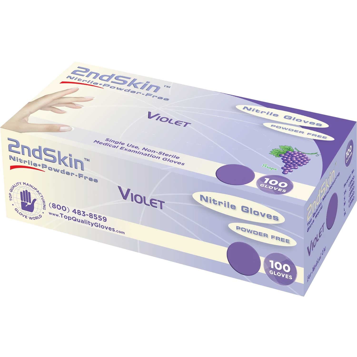 2ndSkin Nitrile Exam Gloves, Powder Free, Small, Violet, 100/Box - 2ndSkin Nitrile Exam Gloves, Powder Free, Small, Violet, 100/Box - Image 1