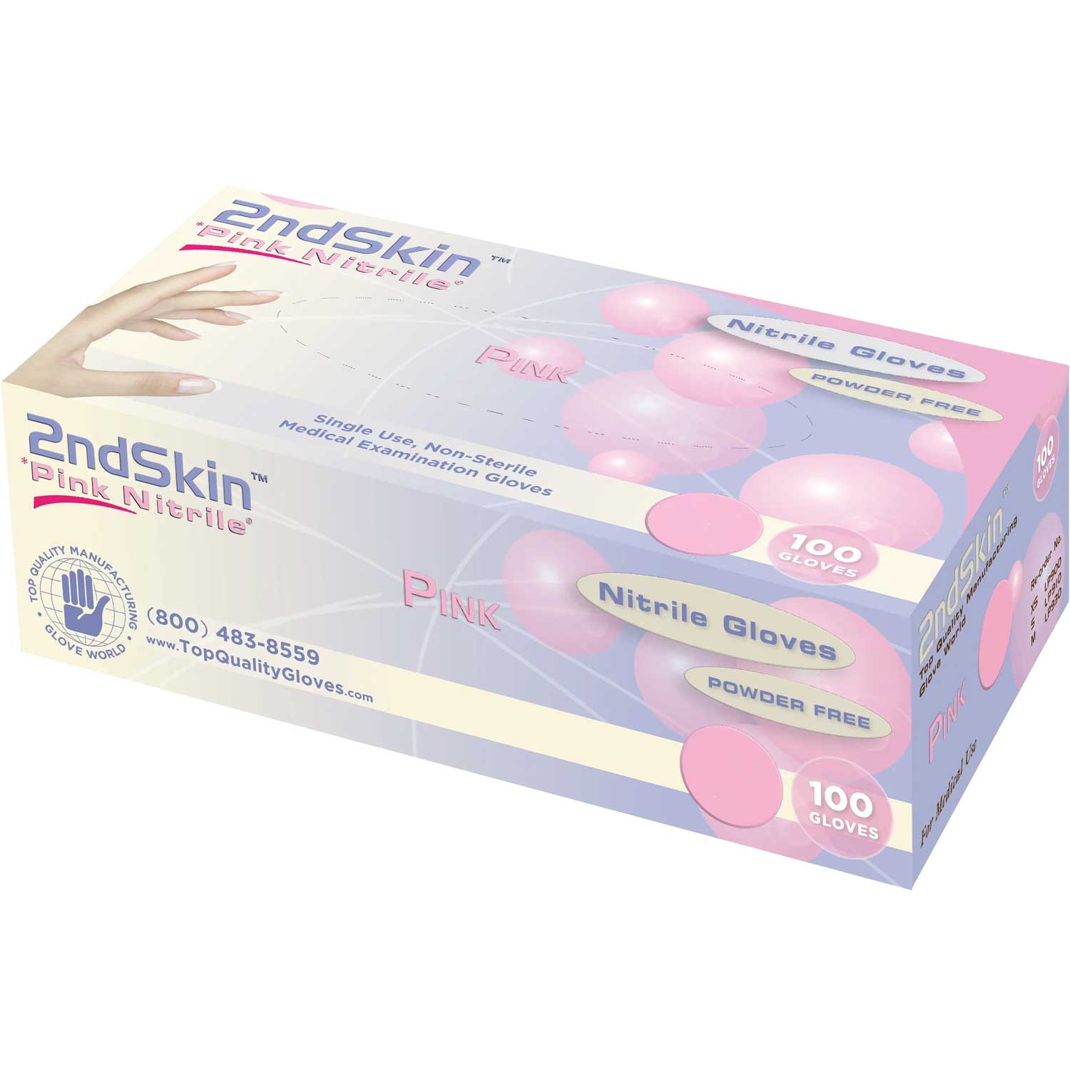 2ndSkin Nitrile Exam Gloves, Powder Free, Medium, Pink, 100/Box, Case of 10 - 2ndSkin Nitrile Exam Gloves, Powder Free, Medium, Pink, 100/Box, Case of 10 - Image 1