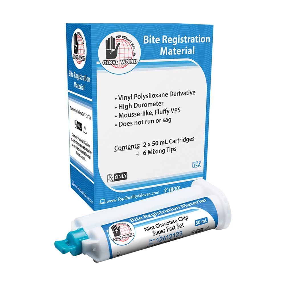 Top Quality Manufacturing Bite Registration Material, Super Fast Set, Mint Choc. Chip, 2 x 50 ml Cartridges + 6 Mix Tips - Top Quality Manufacturing Bite Registration Material, Super Fast Set, Mint Choc. Chip, 2 x 50 ml Cartridges + 6 Mix Tips - Image 1