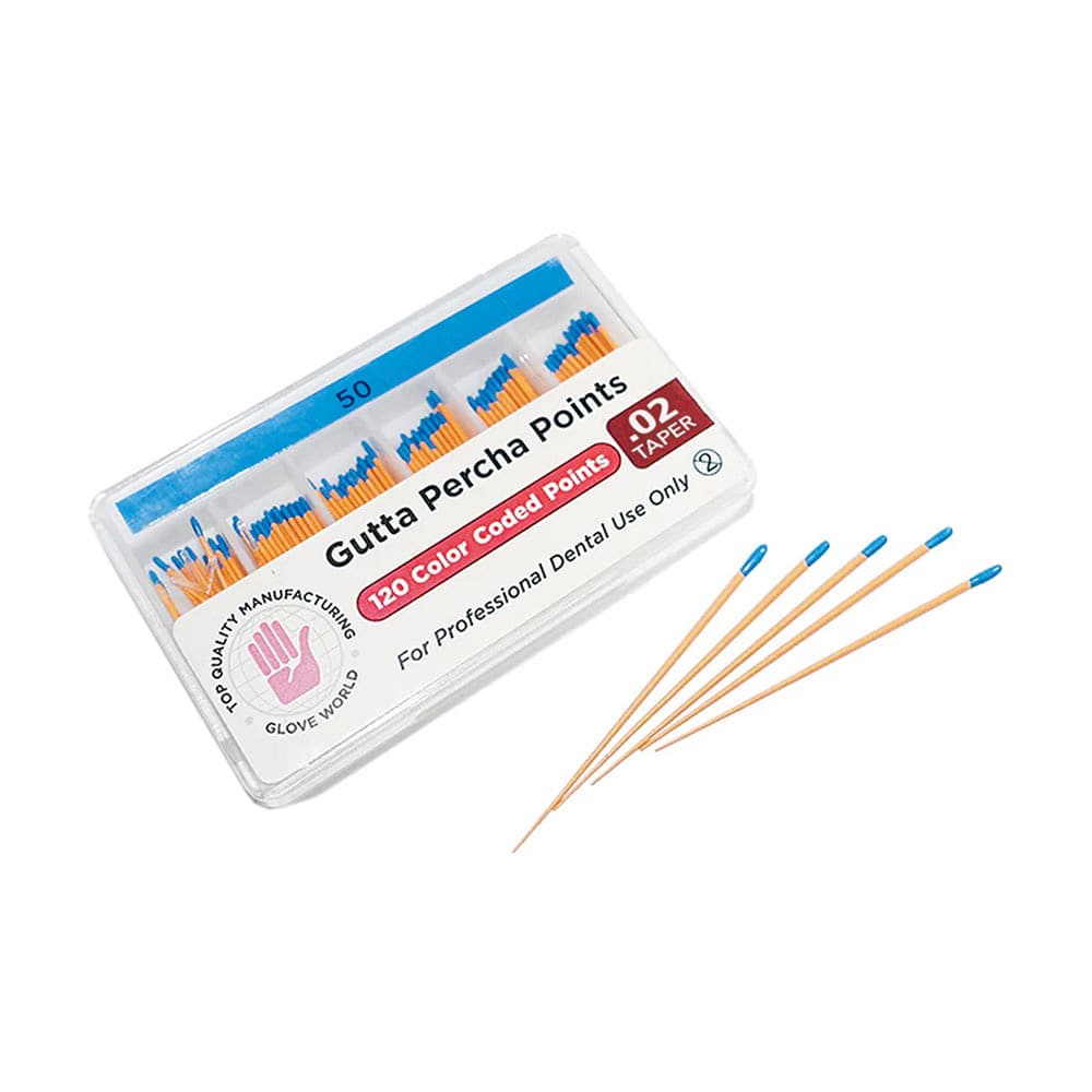 Top Quality Manufacturing Gutta Percha Points, Size #50, Taper .02, 120/Box - Top Quality Manufacturing Gutta Percha Points, Size #50, Taper .02, 120/Box - Image 1