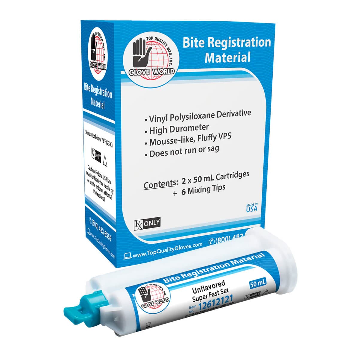 Top Quality Manufacturing Bite Registration Material, Super Fast Set, Unflavored, 2 x 50 mL Cartridges with 6 Mix Tips - Top Quality Manufacturing Bite Registration, Super Fast Set, Unflavored, 2 x 50 - Image 1