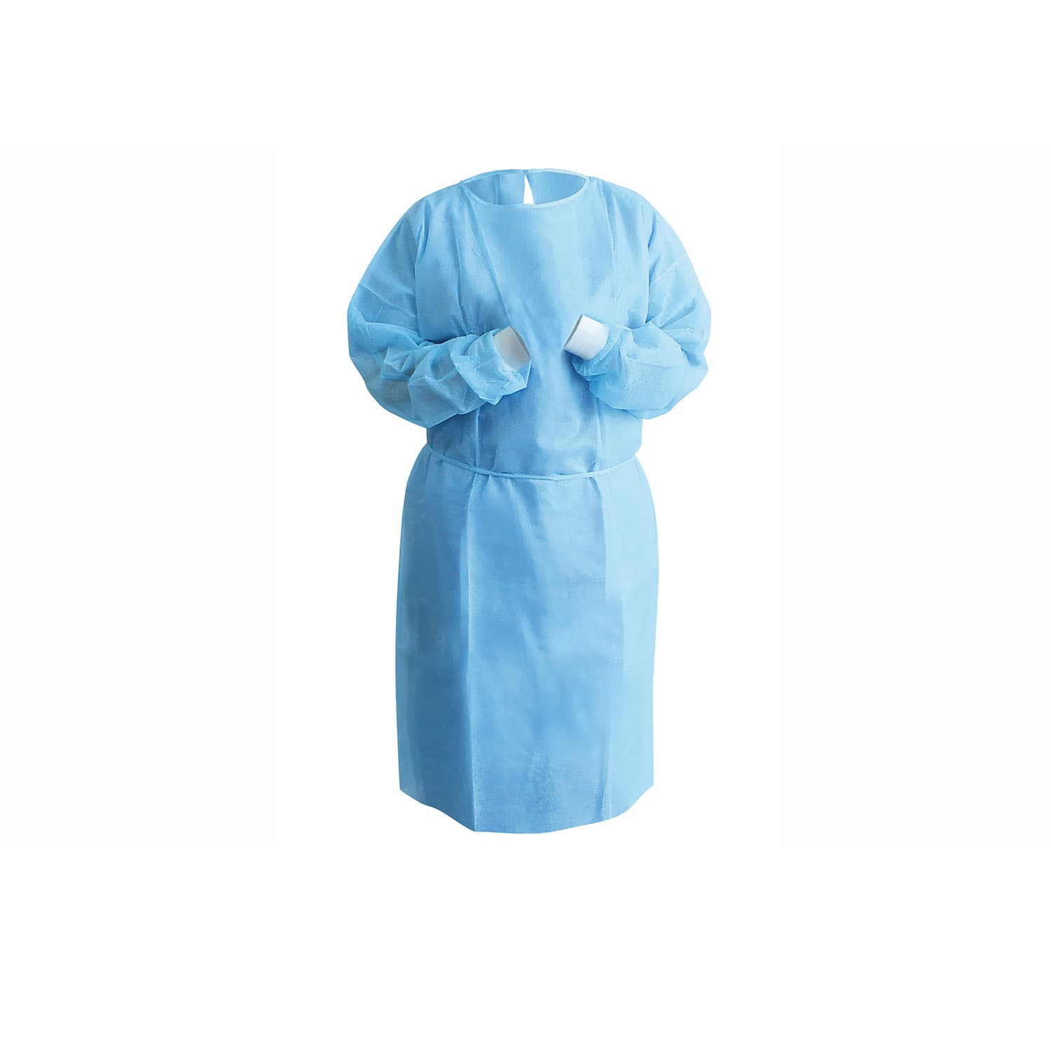 Top Quality Manufacturing Tie Back Isolation Gown, Regular, Blue, Knit Cuffs, 10/Bag - Top Quality Manufacturing Tie Back Isolation Gown, Regular, Blue, 10/Bag - Image 1