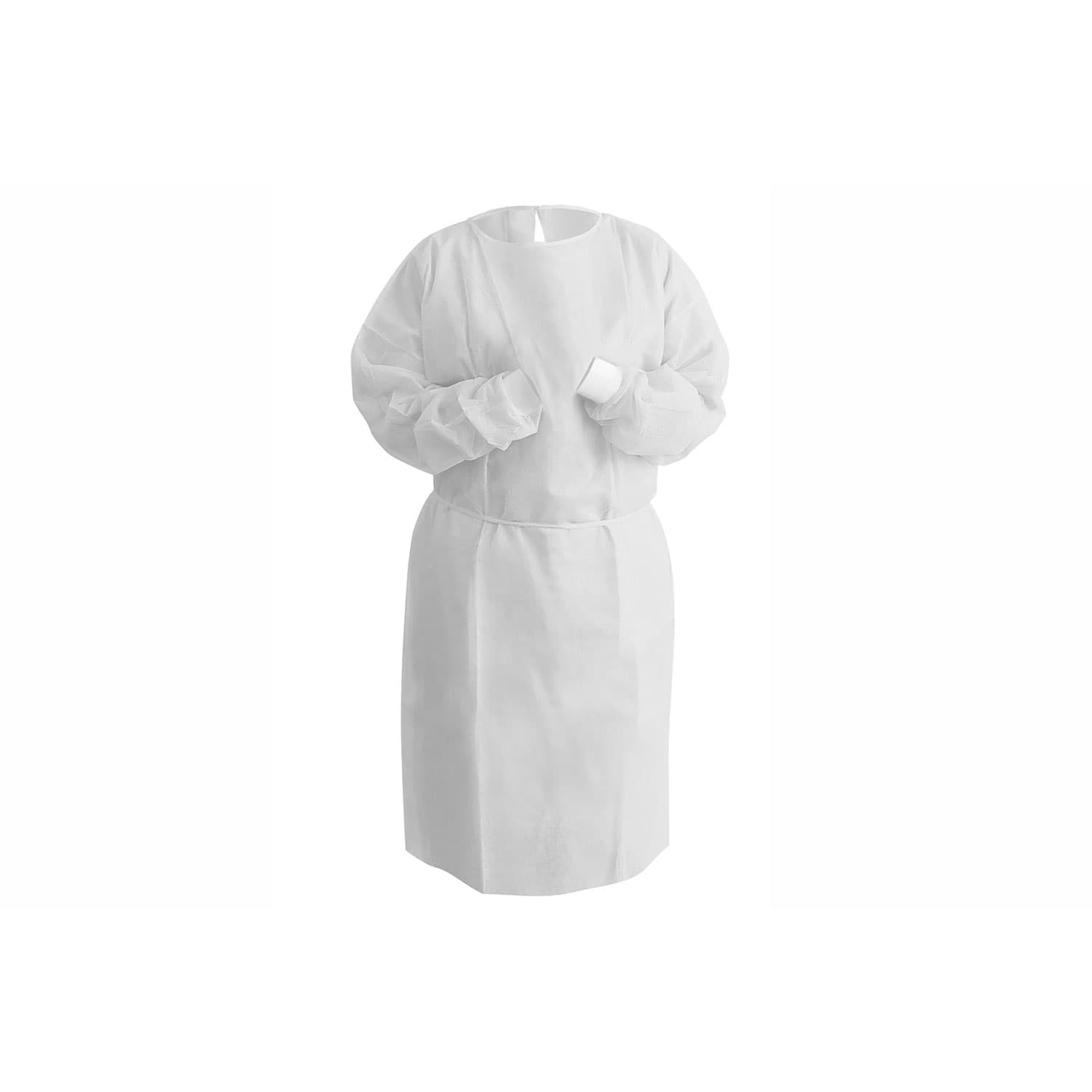 Top Quality Manufacturing Tie Back Isolation Gown, Regular, White, Knit Cuffs, 10/Bag - Top Quality Manufacturing Tie Back Isolation Gown, Regular, White, 10/Bag - Image 1