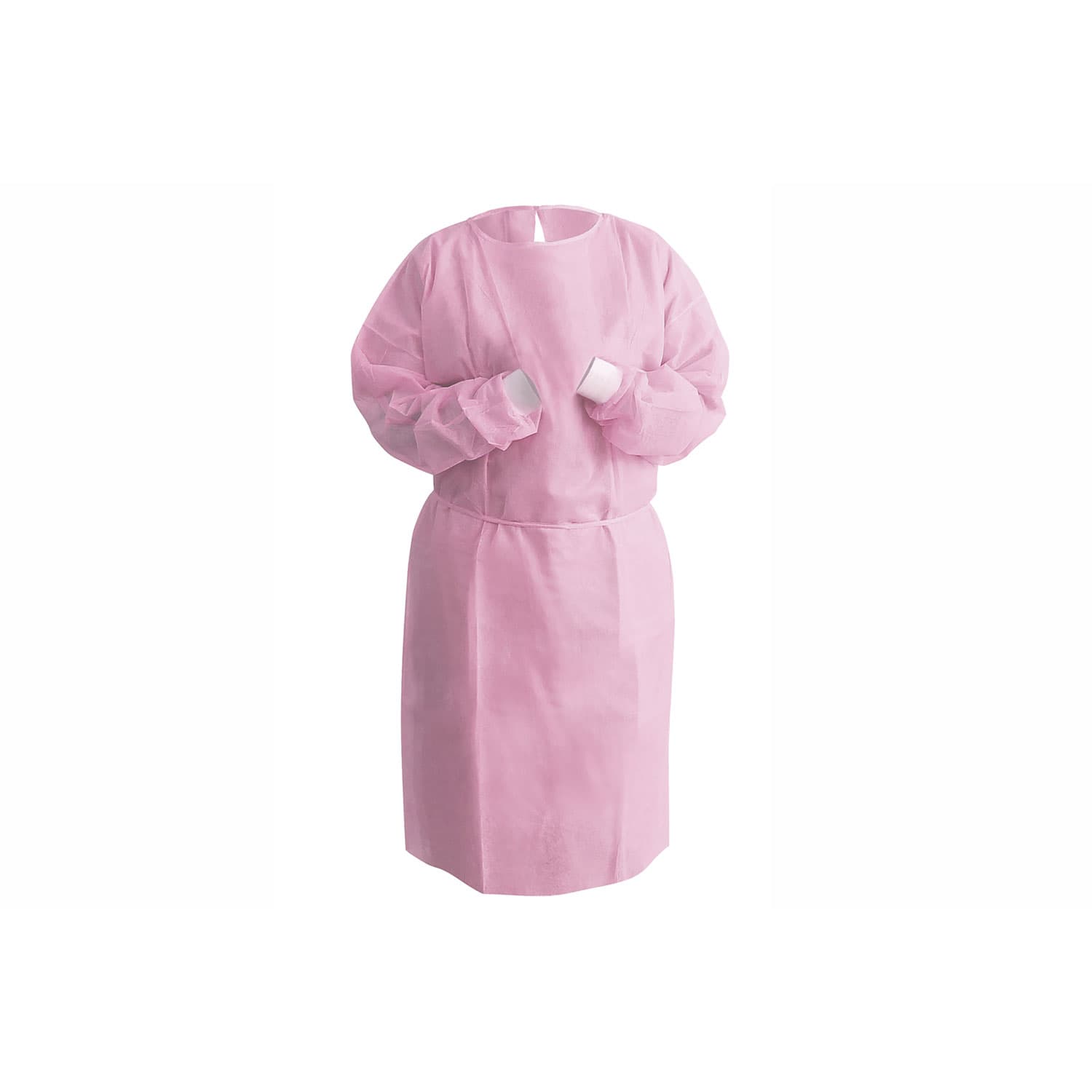 Top Quality Manufacturing Tie Back Isolation Gown, Regular, Pink, Knit Cuffs, 10/Bag - Top Quality Manufacturing Tie Back Isolation Gown, Regular, Pink, 10/Bag - Image 1