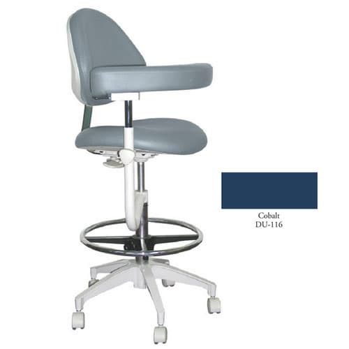 Mirage Assistant's Stool, Cobalt, with Abdominal Support, Vertical Adjustment, 18" Seat Width, 22"-29" Seat Height, 5-Leg Base - Mirage Assistant's Stool - Cobalt Color. Featuring Abdominal Support, Vertical - Image 1