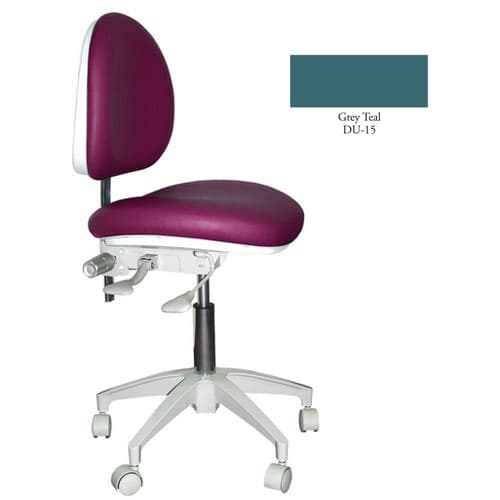 Mirage Doctor's Stool, Grey Teal, Adjustable Backrest, 18" Seat, 19"-23" Height, 5-Leg Base - Mirage Doctor's Stool - Grey Teal Color. Dimensions: Backrest Vertical - Image 1