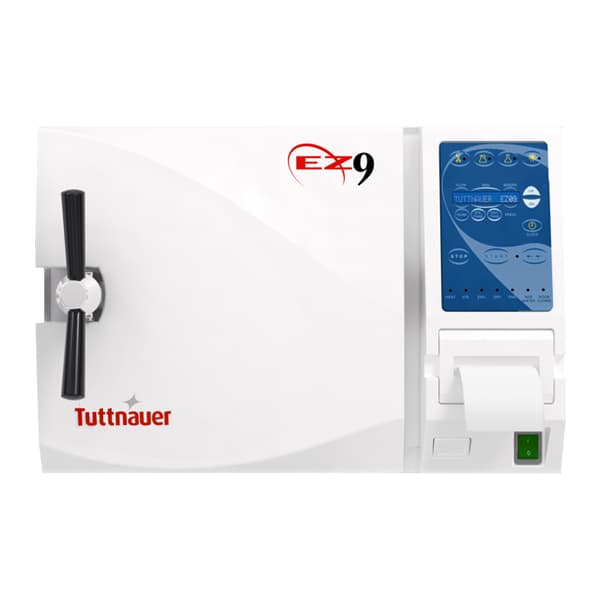 Tuttnauer EZ9 Fully Automatic Autoclave with Printer, 9" Chamber, 5 Gal, 3 Trays - Tuttnauer EZ9 Autoclave with Printer - Fully Automatic, External Dimensions - Image 1