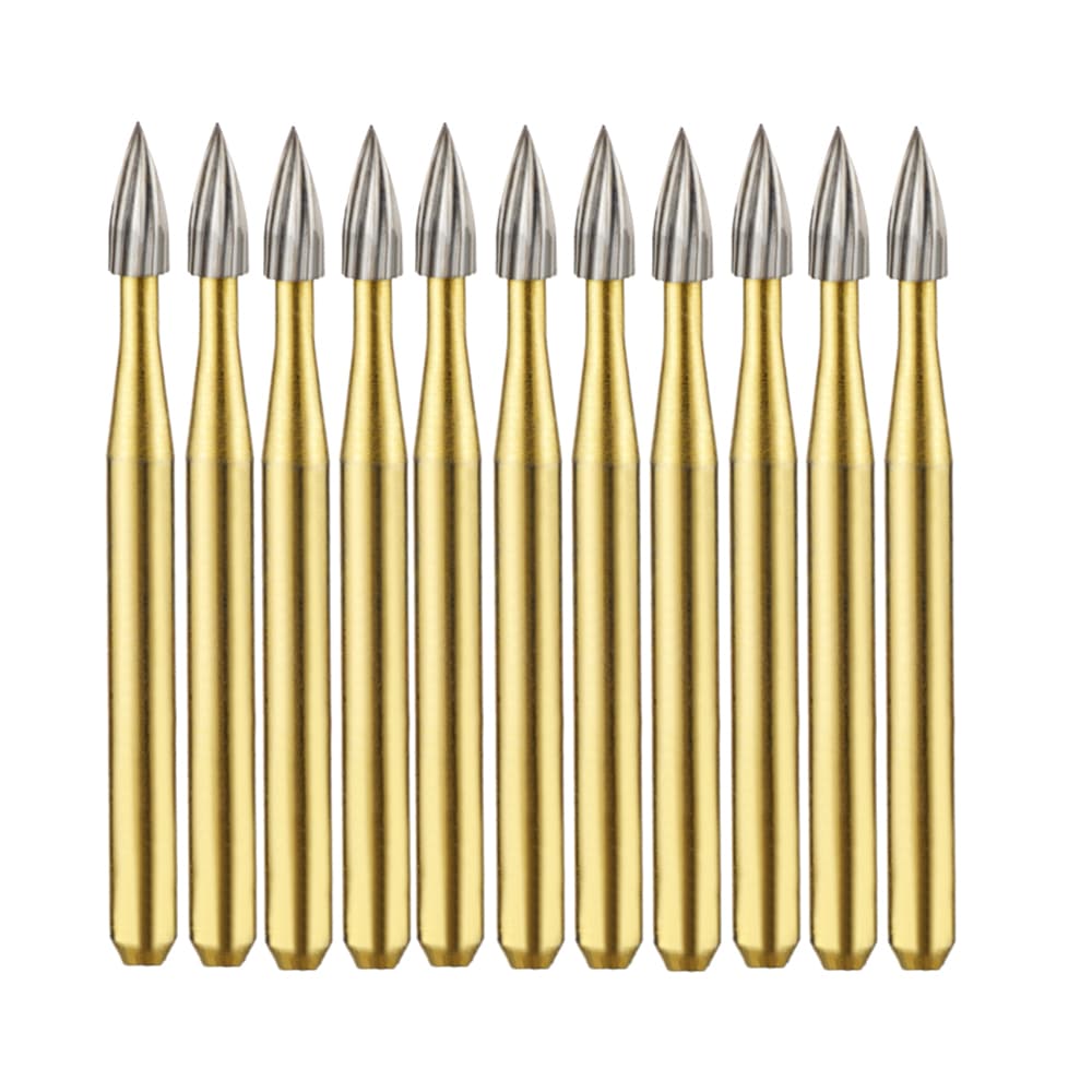 Vakker FG #7104 Flame Shaped 12 Blade Trimming and Finishing Burs, 10/Pk - Vakker FG #7104 Flame Shaped 12 Blade Trimming and Finishing Burs, 10/Pk - Image 1