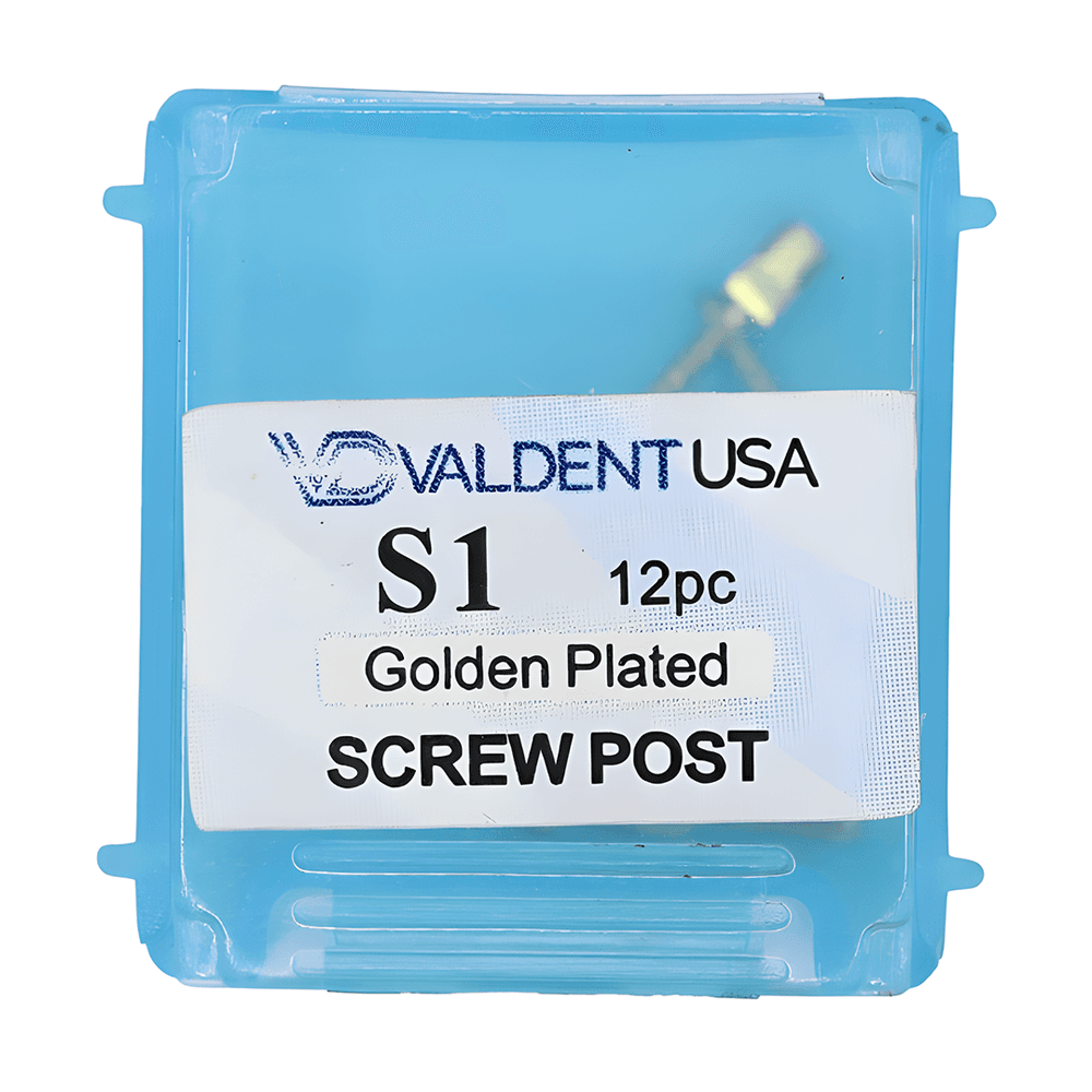 Valdent USA Gold-Plated Screw Post Refill, S1, #1 Short 7.8mm, 12/Pk - Valdent USA Gold-Plated Screw Post Refill - S1, #1 Short 7.8mm, 12/Pk - Image 1