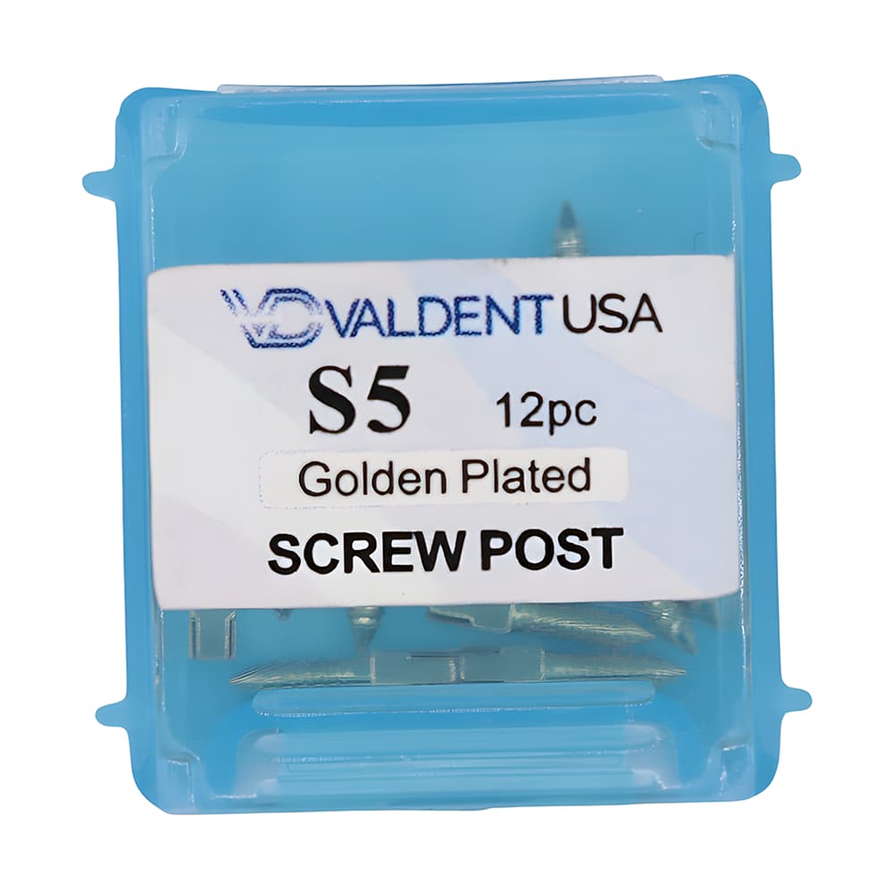 Valdent USA Gold-Plated Screw Post Refill, S5, #5 Short 7.8mm, 12/Pk - Valdent USA Gold-Plated Screw Post Refill - S5, #5 Short 7.8mm, 12/Pk - Image 1