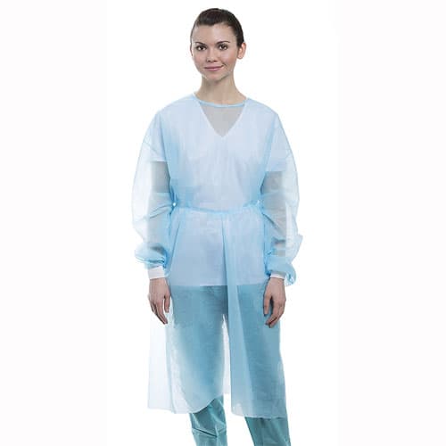 ValuMax Isolation Gown, Knit Cuff, Blue, Disposable, Knee-Length, Open Back, Unisize, 10/Pk - ValuMax Isolation Gowns Knit Cuff BLUE, 10/Pk. Disposable, knee-length, open - Image 1