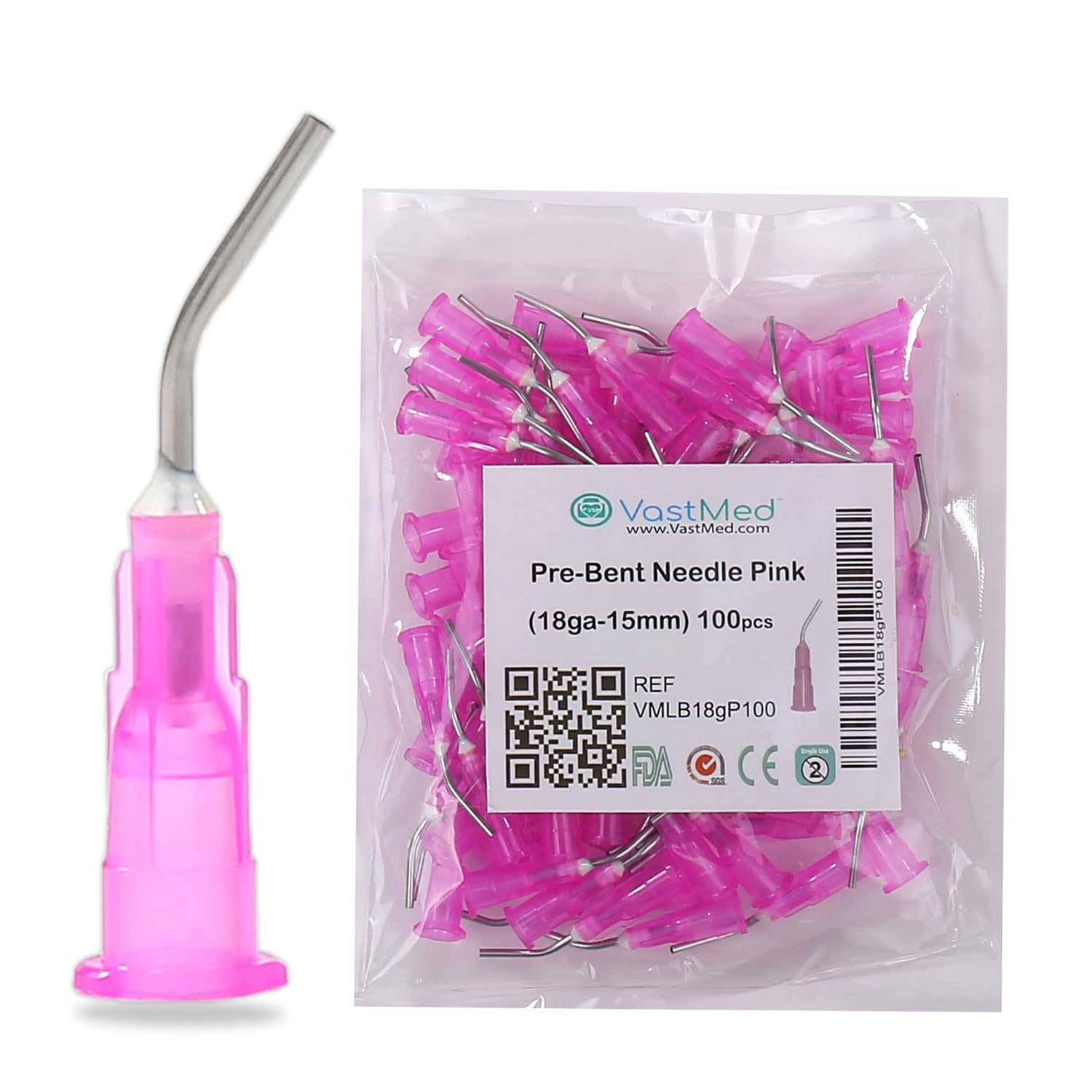 VastMed Pre-Bent Blunt Applicator Tips, 18 Gauge, Pink, 100/Pack - VastMed Pre-Bent, Blunt Applicator Tips, 18ga, Pink, 100/Pk - Image 1