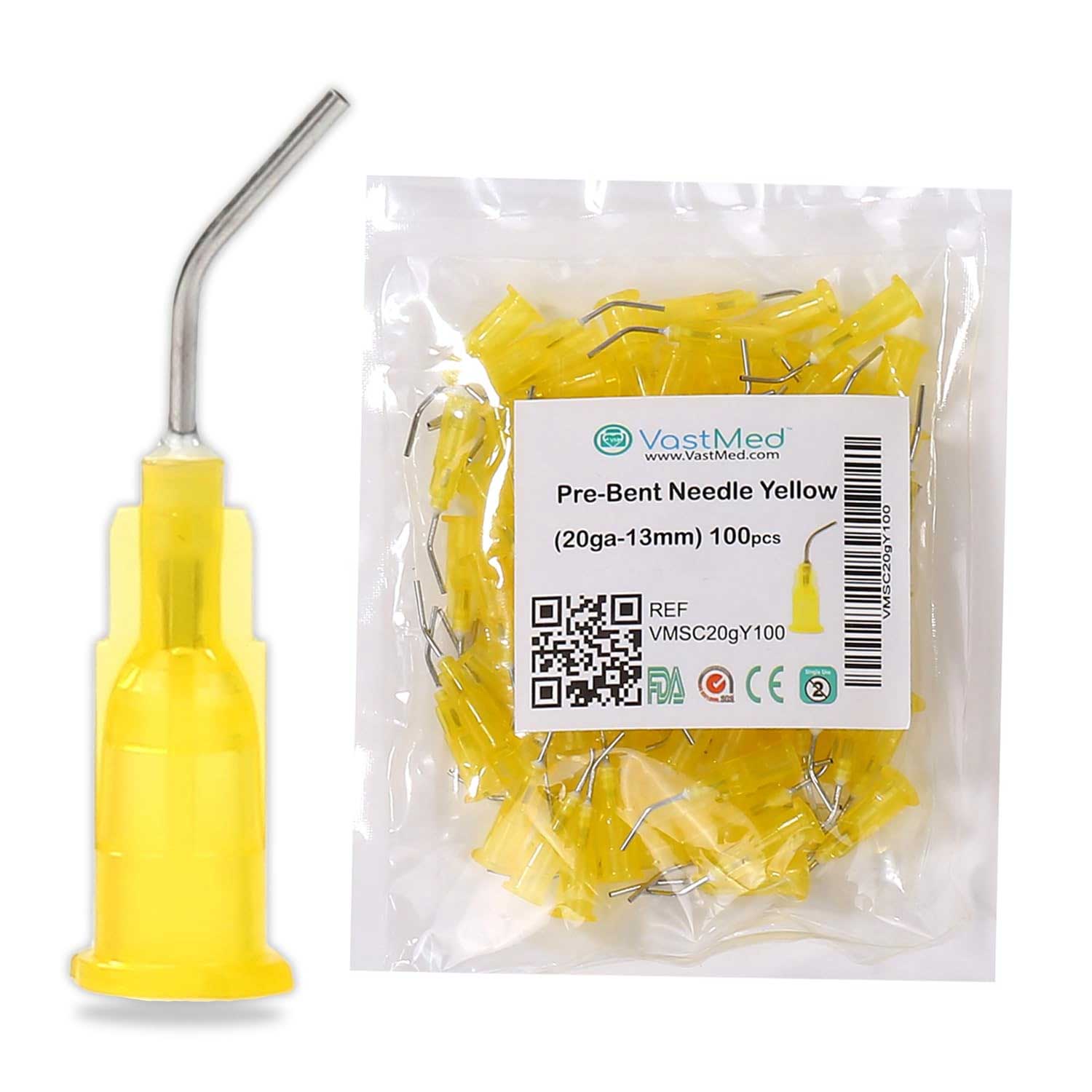 VastMed Pre-Bent Blunt Applicator Tips, 20 Gauge, Yellow, 100/Pack - VastMed Pre-Bent, Blunt Applicator Tips, 20ga, Yellow, 100/Pk - Image 1