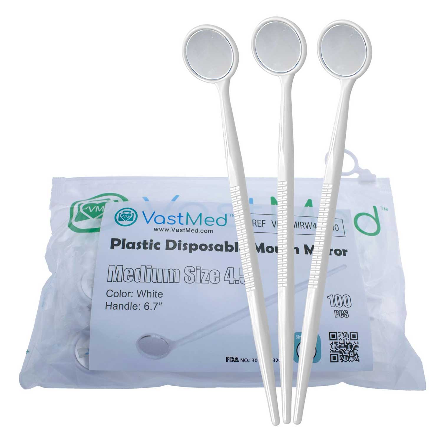 VastMed Disposable Plastic 45° Mouth Mirror, Medium 4.5, White, 100/Pk - VastMed Disposable Plastic 45° Mouth Mirror, Medium 4.5, White, 100/Pk - Image 1
