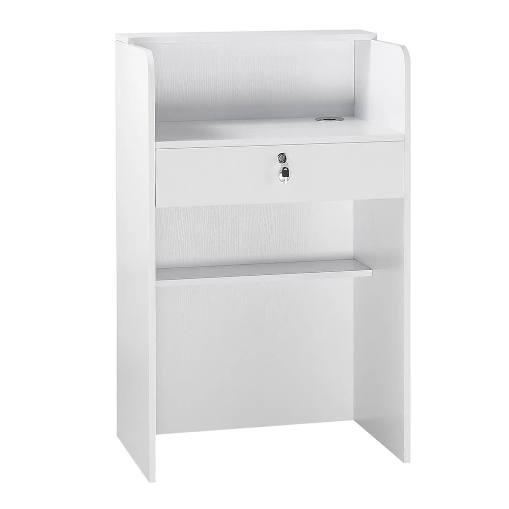 Vevor Particle Board Reception Desk, 1 Drawer, White, 23.6" x 15.7" x 37.8", 1/Pk - Vevor Particle Board Reception Desk, 1 Drawer, White, 1/Pk - Image 1