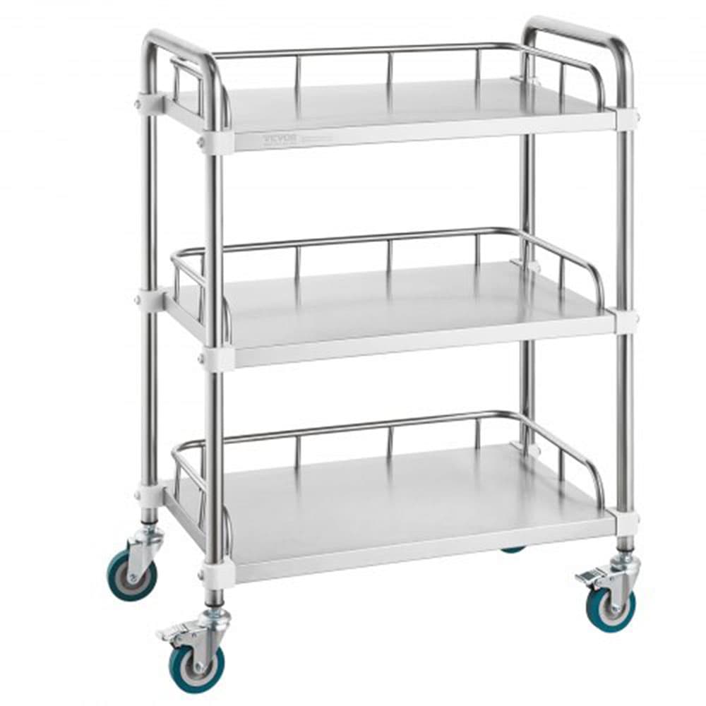Vevor Stainless Steel Utility Cart, 3-Tiers with Built-in Guardrails, 220 lbs Capacity, 26.38" x 15.55" x 34.13", 1/Pk - Vevor Stainless Steel Utility Cart, 3-Tiers with Built-in Guardrails, 1/Pk - Image 1