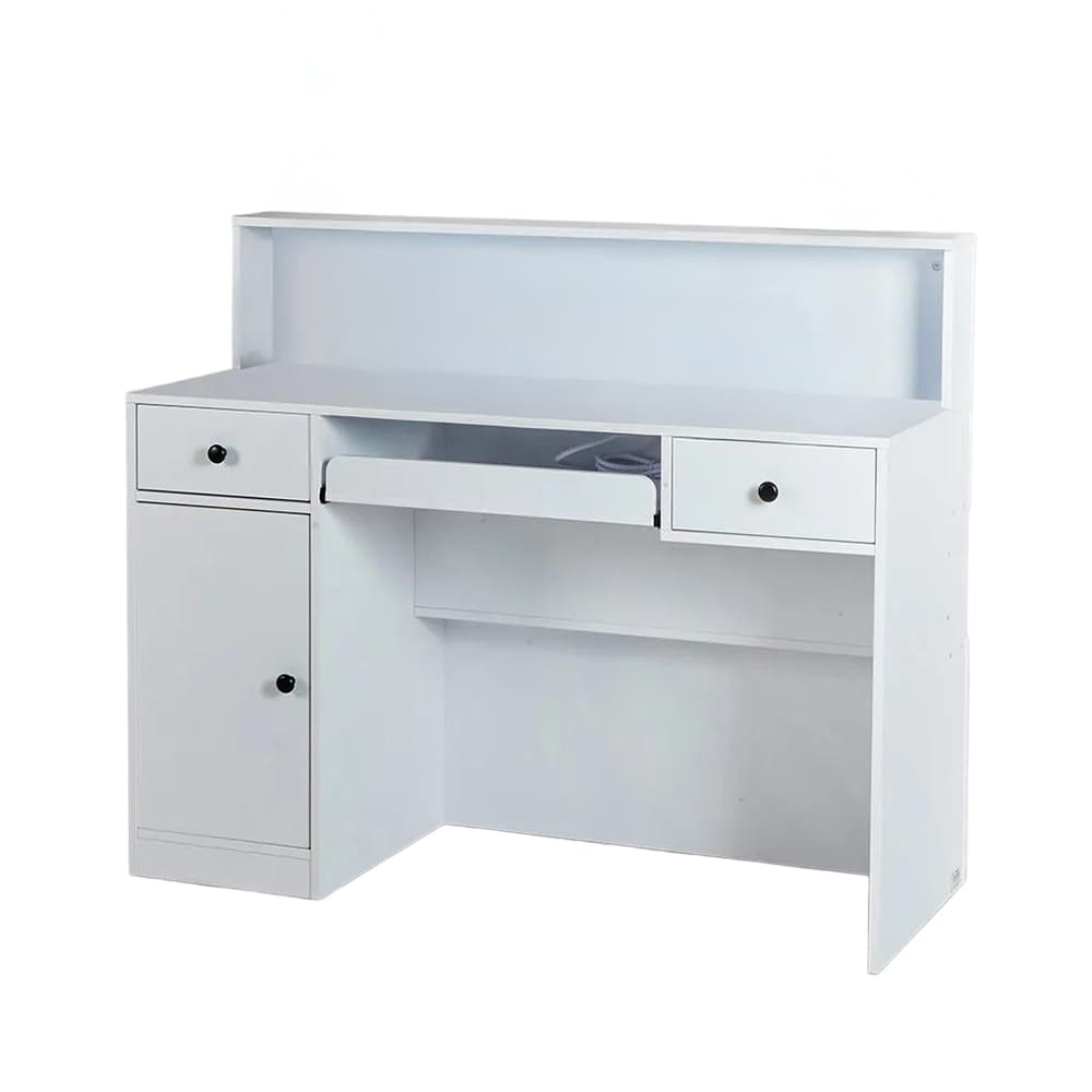 Vevor MDF Reception Desk with 2 Drawers and Power Outlets, White, 1/Pk - Vevor MDF Reception Desk, 2 Drawers and Power Outlets, White, 1/Pk - Image 1