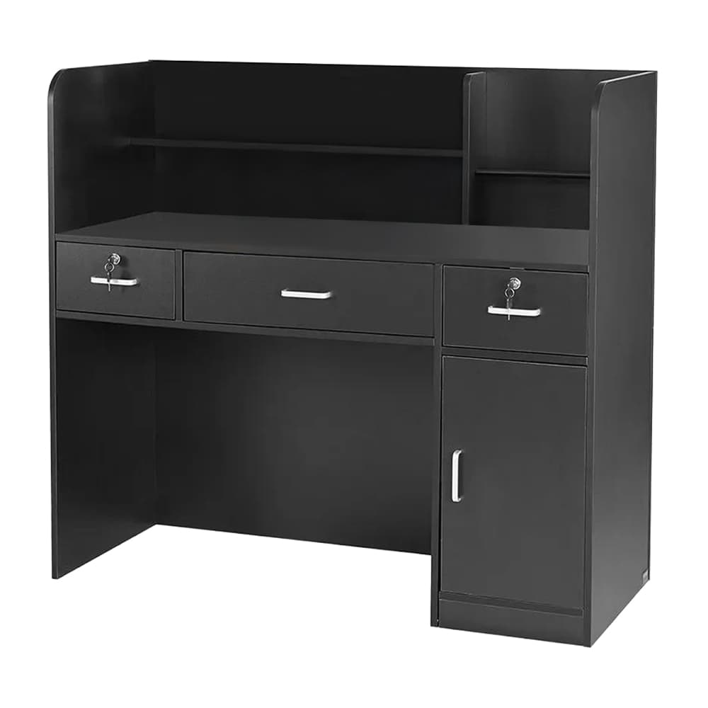 Vevor MDF Reception Desk with 3 Drawers and Storage Cabinet, Black, 1/Pk - Vevor MDF Reception Desk with 3 Drawers and Storage Cabinet, Black, 1/Pk - Image 1
