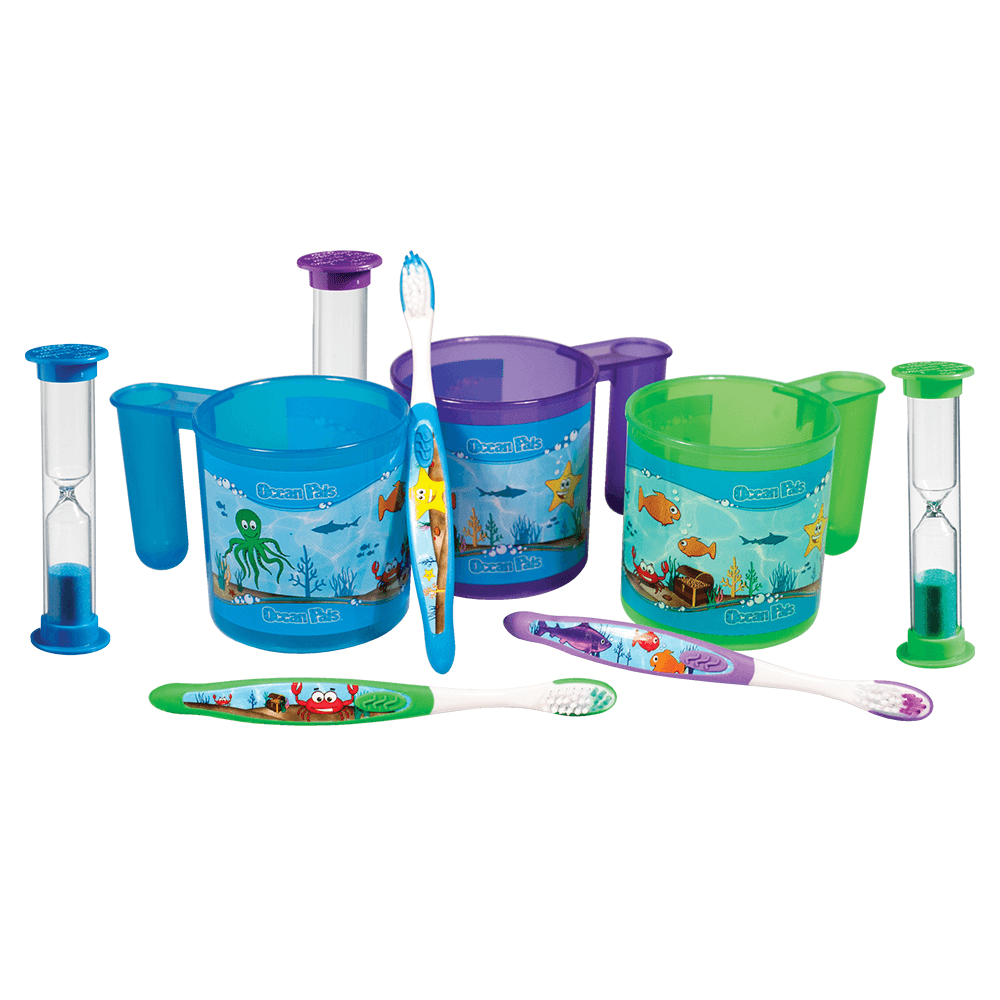 Plak Smacker Ocean Pals Kids Brushing Set, Assorted (Green/Blue/Purple), 30/Box - Plak Smacker Ocean Pals Kids Brushing Set, Assorted, 30/Box - Image 1