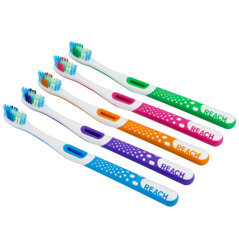 REACH Total Care Floss Clean Toothbrush, Assorted Colors, 6/Pk - REACH Total Care Floss Clean Toothbrush, Assorted, 6/Pk - Image 1