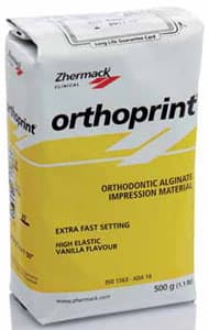 Zhermack Orthoprint Orthodontic Dust Free Alginate, Extra Fast Set, 45 Second, Yellow, 500g Bag with Storage Canister and Measuring Set - Orthoprint Orthodontic Dust Free Alginate, Extra Fast Set, Time in mouth 45" - Image 1