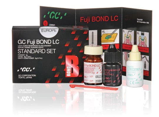 GC Fuji Bond LC Glasionomer Bonding Agent, Standard Package, 5g Powder + 7ml Liquid + 5.7ml Cavity Conditioner, #000207 - Fuji Bond LC Glasionomer Bonding Std Pkg - Image 1
