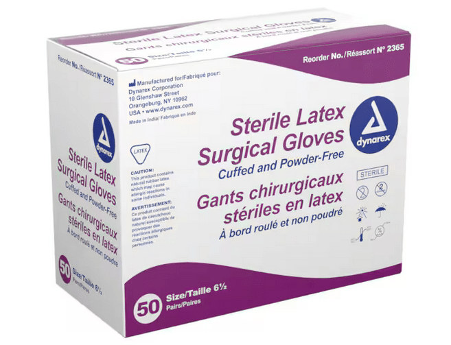 Dynarex Latex Surgical Gloves, Sterile, Powder-Free, Size 8.5, 50/Bx, #2385 - Latex Surgical Gloves Size 8.5 (50) - Image 1